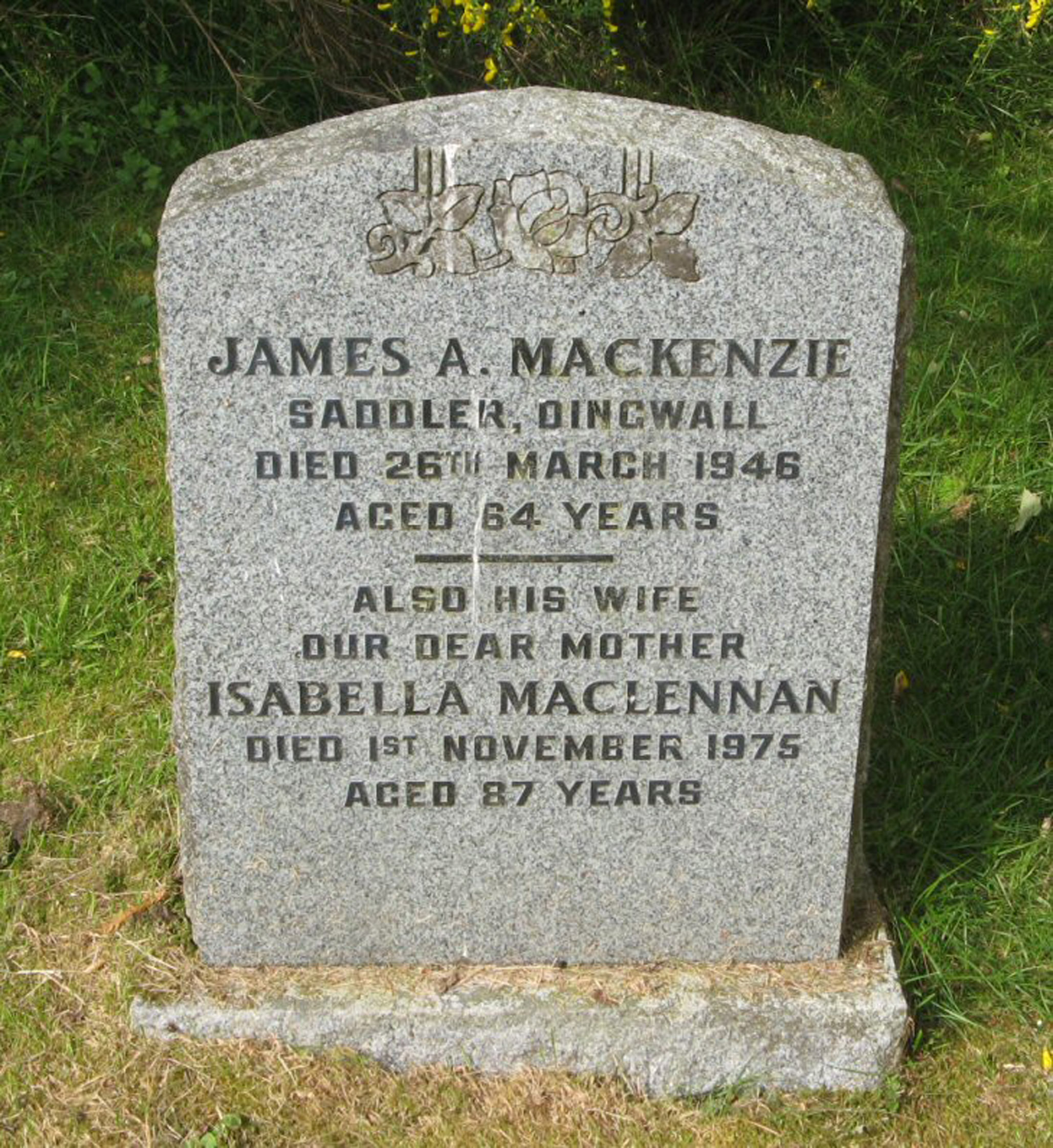 Photo of headstones/Isabella MacKenzie (McLennan) died 1975 MI Dingwall Mitchell Hill